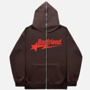 Bad Friend Full Zipper Hoodie Brown Red