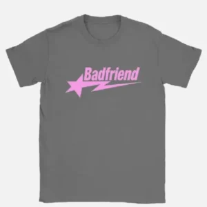 Bad Friend Letter Print Shirt Dark Grey Pink