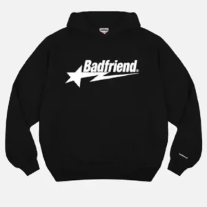 Bad Friend Letter Printed Hoodie Black White
